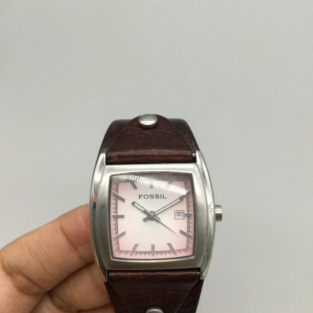 Fossil JR-8389 Womens Watch 33mm Pink Dial Leather Bund Date New Battery